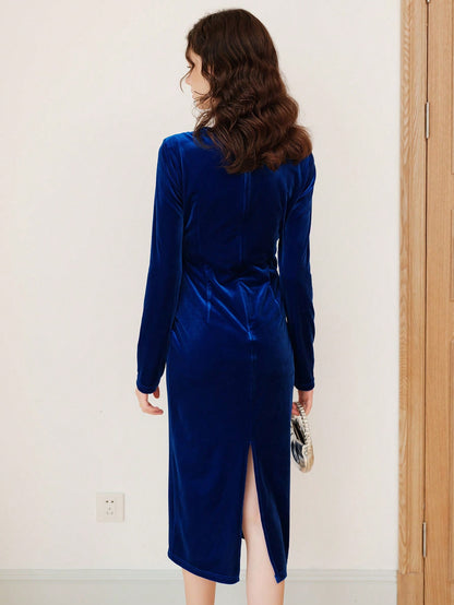Sivya | Twist-Front Velvet Dress