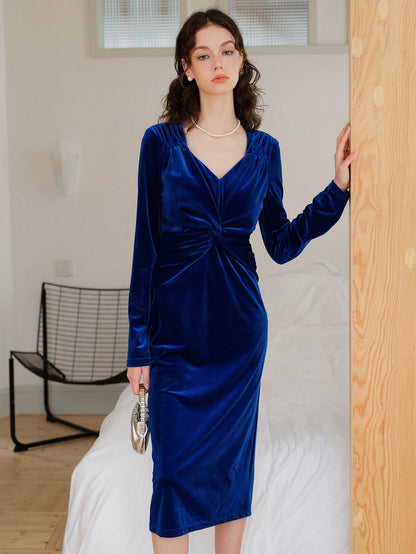 Sivya | Twist-Front Velvet Dress