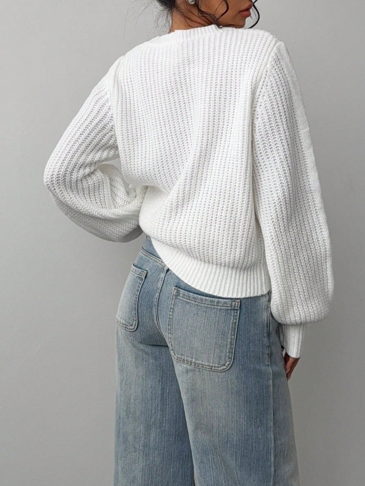 Grya | Rib-Knit Bishop Sleeve Sweater