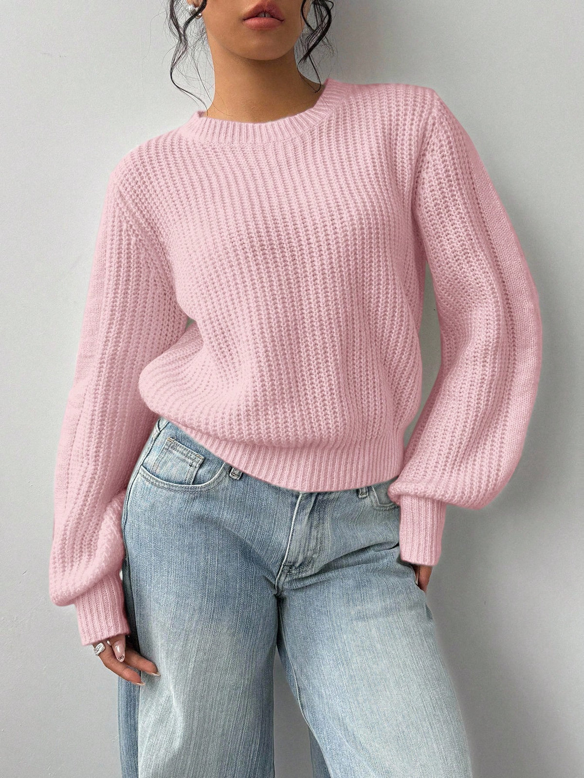 Grya | Rib-Knit Bishop Sleeve Sweater