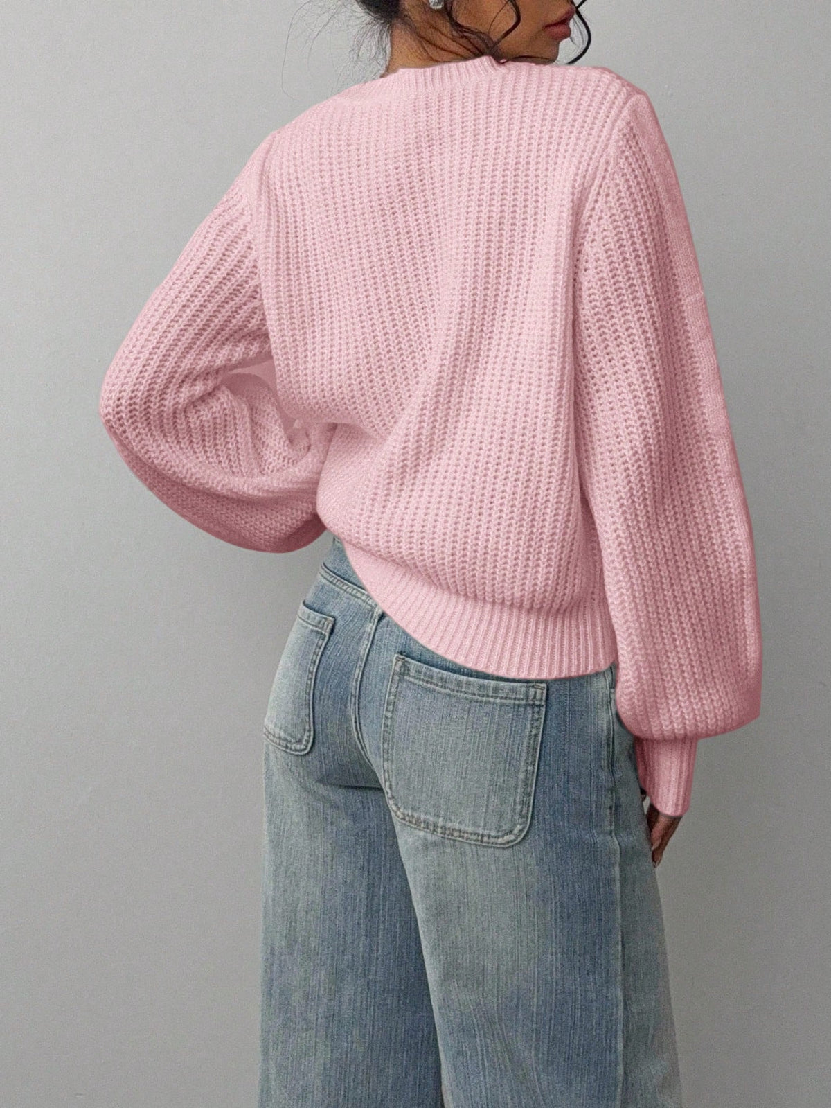 Grya | Rib-Knit Bishop Sleeve Sweater