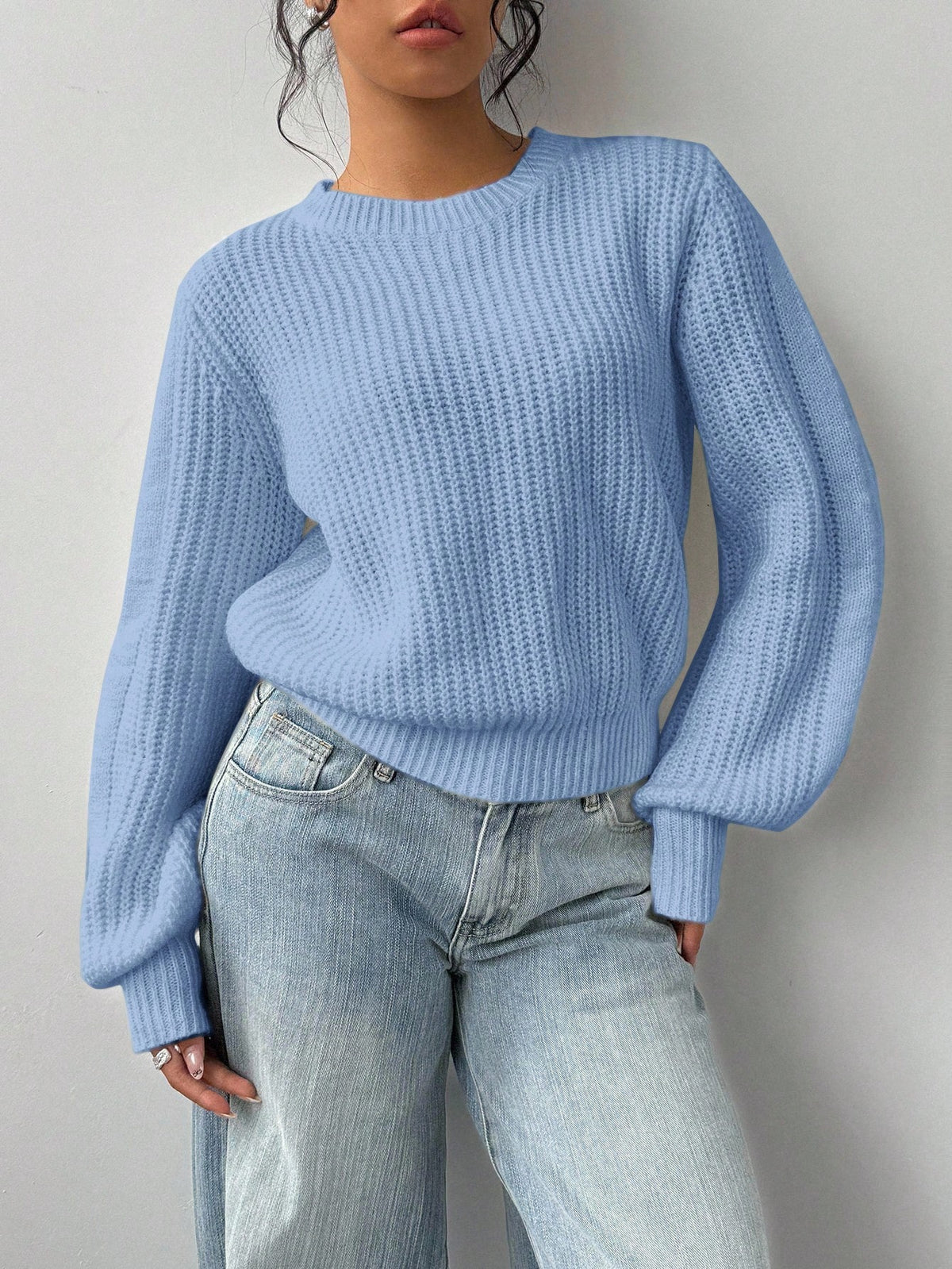 Grya | Rib-Knit Bishop Sleeve Sweater