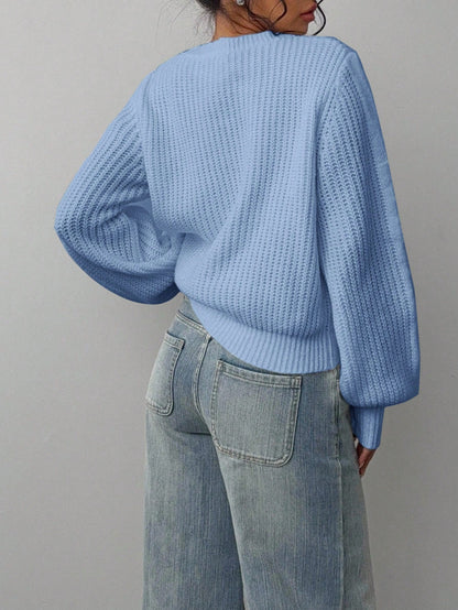 Grya | Rib-Knit Bishop Sleeve Sweater