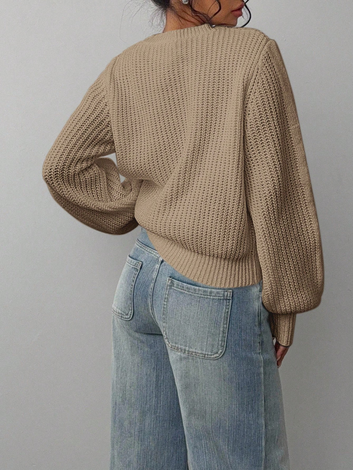 Grya | Rib-Knit Bishop Sleeve Sweater