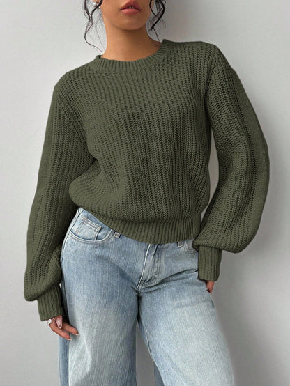 Grya | Rib-Knit Bishop Sleeve Sweater