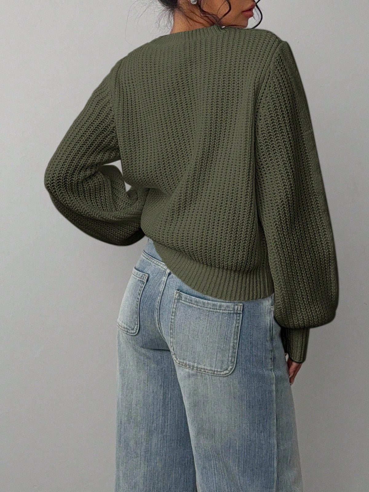 Grya | Rib-Knit Bishop Sleeve Sweater
