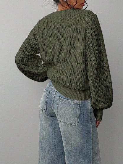 Grya | Rib-Knit Bishop Sleeve Sweater