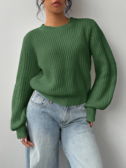 Grya | Rib-Knit Bishop Sleeve Sweater