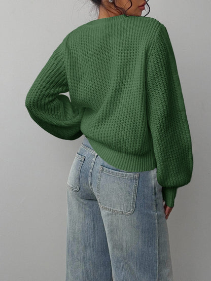 Grya | Rib-Knit Bishop Sleeve Sweater