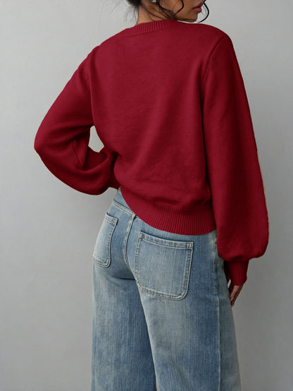Grya | Rib-Knit Bishop Sleeve Sweater