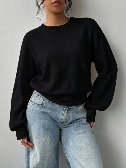 Grya | Rib-Knit Bishop Sleeve Sweater
