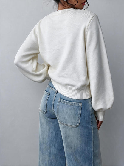 Grya | Rib-Knit Bishop Sleeve Sweater