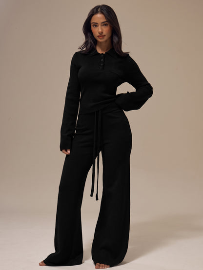 Dova | Cable-Knit Wide Leg Trousers