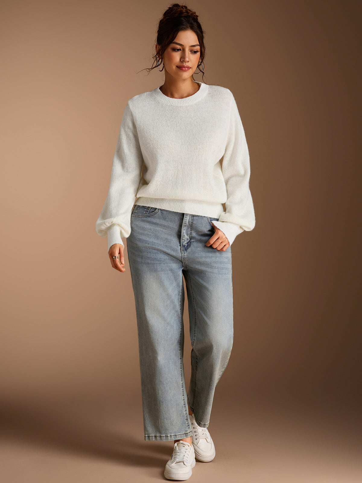Grya | Rib-Knit Bishop Sleeve Sweater