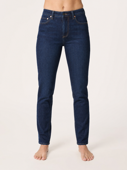 The Straight Jean in dark indigo, front view