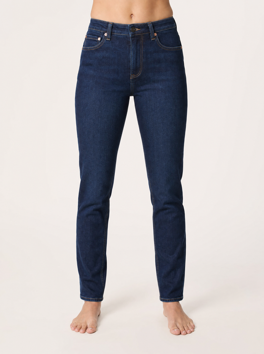 The Straight Jean in dark indigo, front view