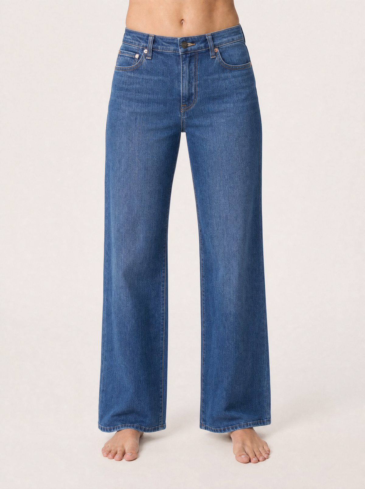 The Wide-Leg Jean in mid blue, front view