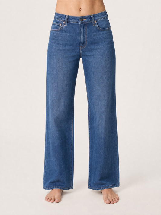 The Wide-Leg Jean in mid blue, front view