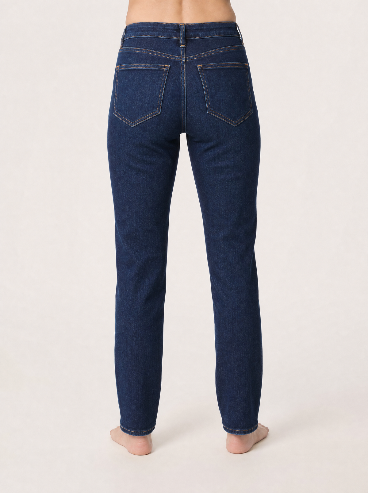 The Straight Jean in dark indigo, back view
