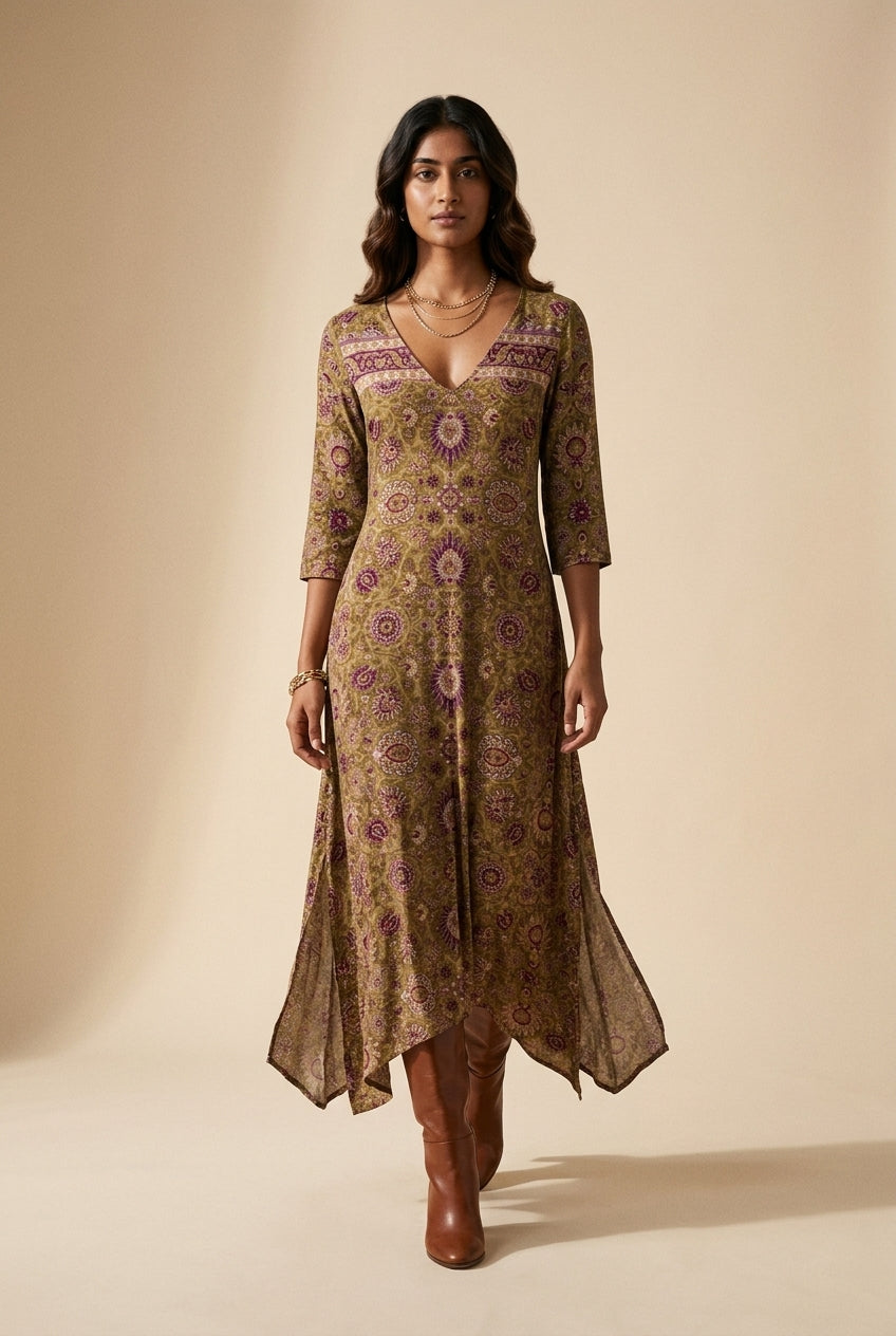 Taliel | Vintage-Inspired V-Neck Dress