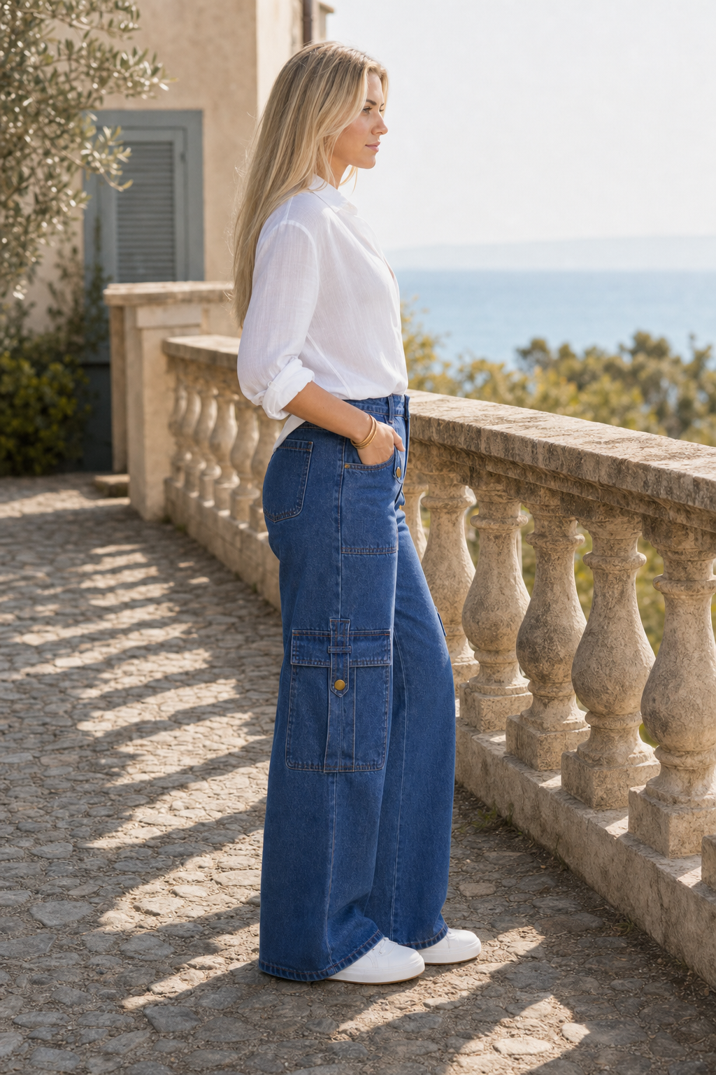 Olina | Loose Cargo Wide-Leg Jeans