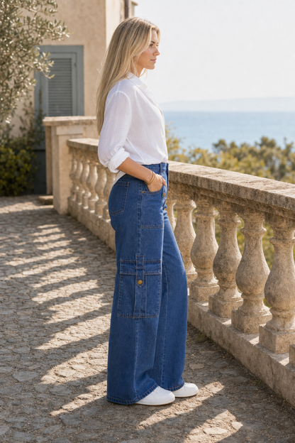 Olina | Loose Cargo Wide-Leg Jeans