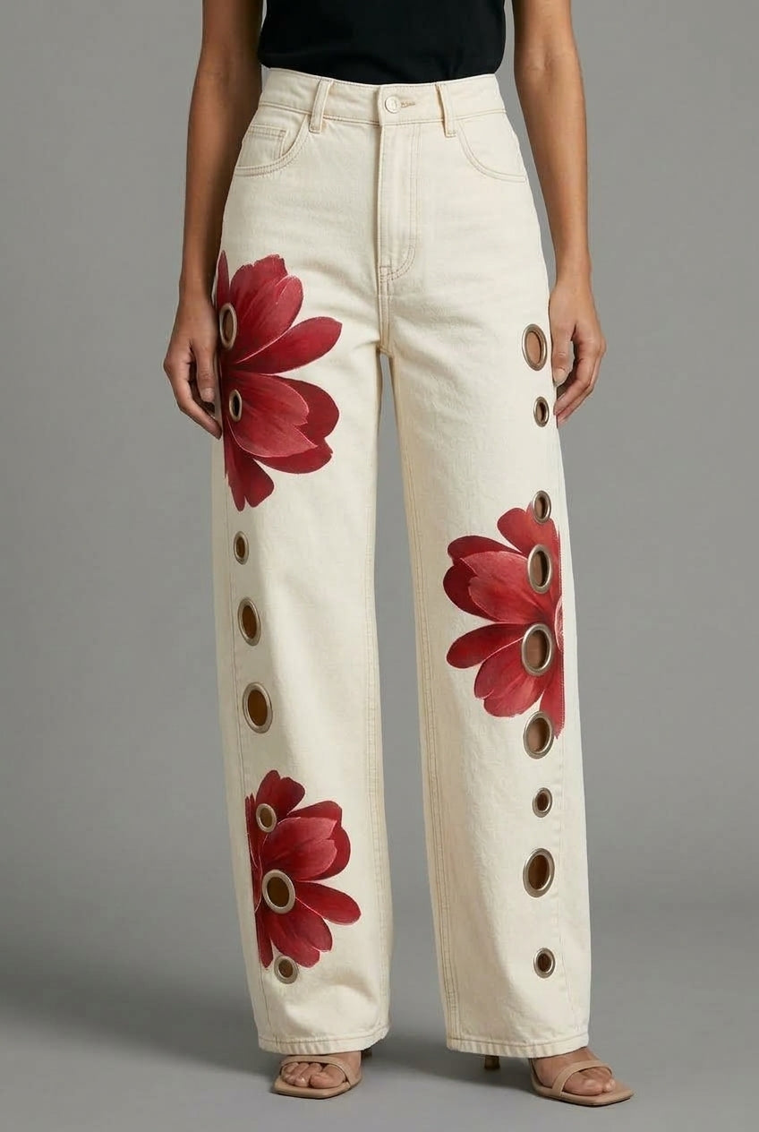 Elya | Floral Wide-Leg Denim Jeans