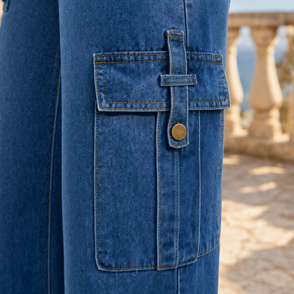 Olina | Loose Cargo Wide-Leg Jeans