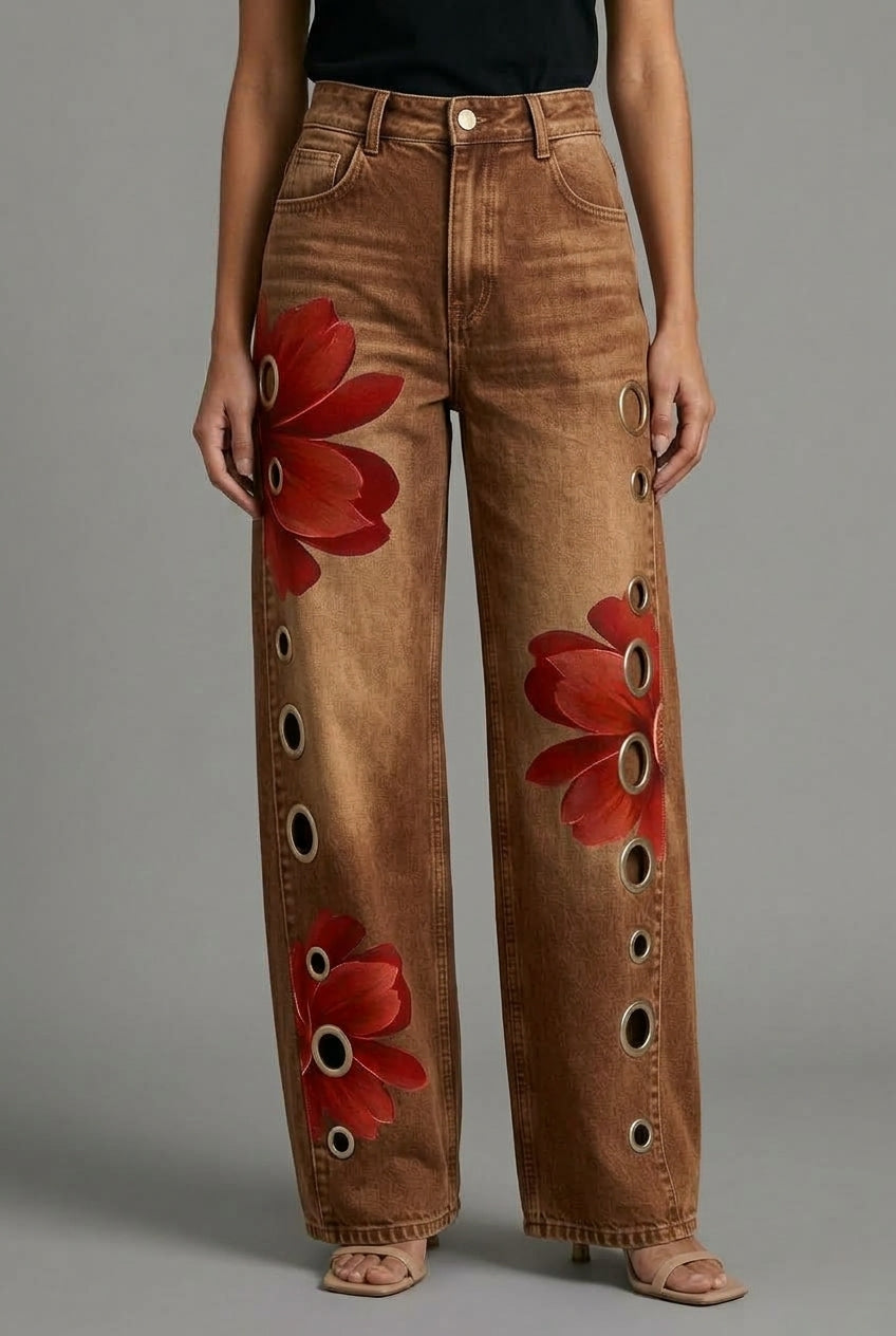 Elya | Floral Wide-Leg Denim Jeans