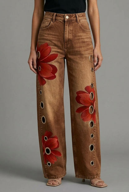 Elya | Floral Wide-Leg Denim Jeans
