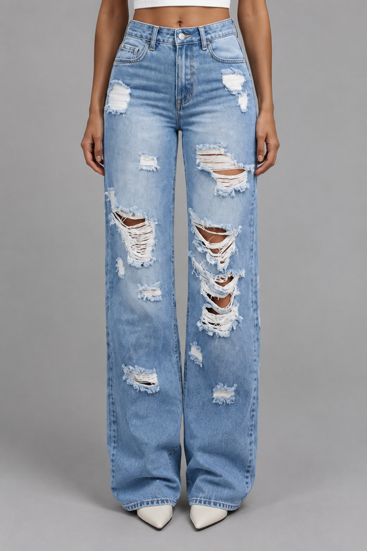 Arise | Distressed Wide-Leg Denim