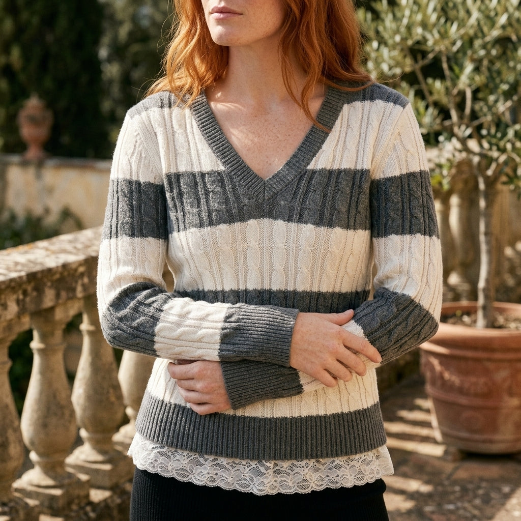 Onis | Cable-Knit V-Neck Pullover