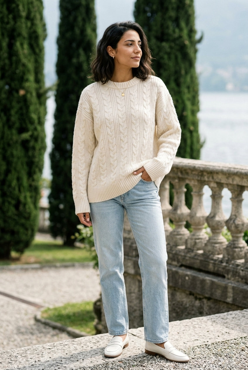 Orya | Cable-Knit Round-Neck Pullover