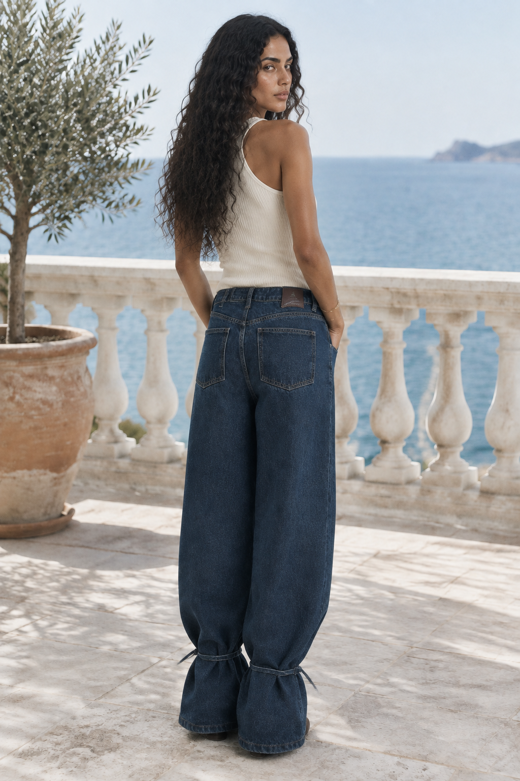 Noline | Wide Leg Tie Waist Jeans