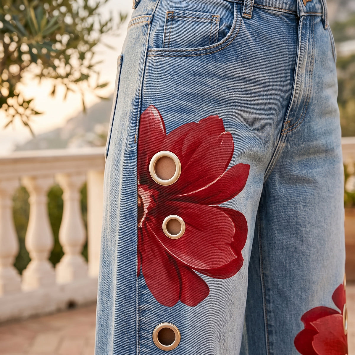 Elya | Floral Wide-Leg Denim Jeans
