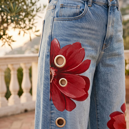 Elya | Floral Wide-Leg Denim Jeans