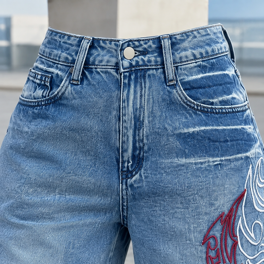 Amia | Embroidered Wide-Leg Jeans