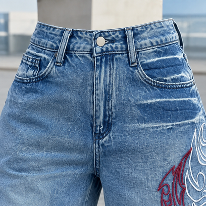 Amia | Embroidered Wide-Leg Jeans