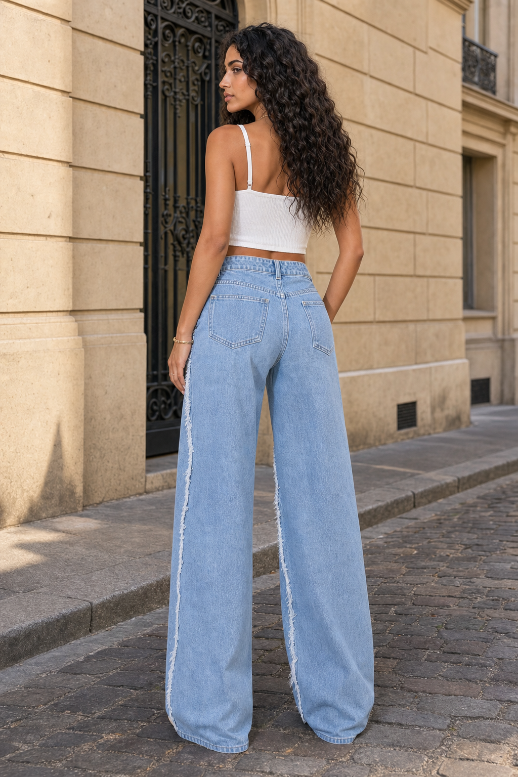 Neline | Frayed Raw Edge Wide Leg Jeans