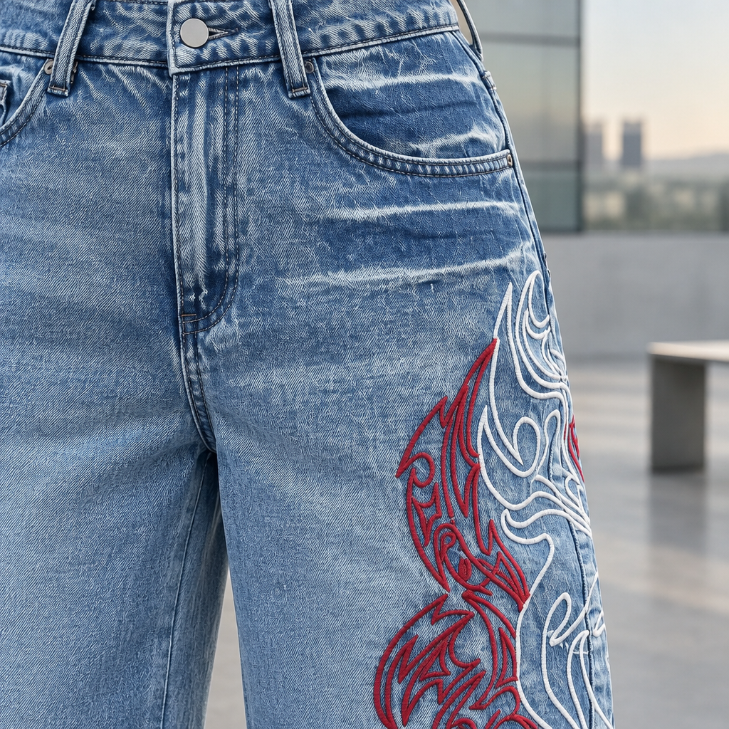 Amia | Embroidered Wide-Leg Jeans