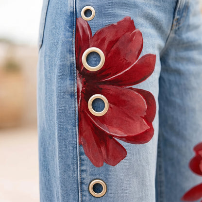 Elya | Floral Wide-Leg Denim Jeans