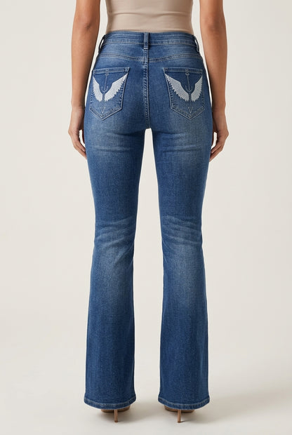 Romis | Y2K Embroidered Flare Jeans