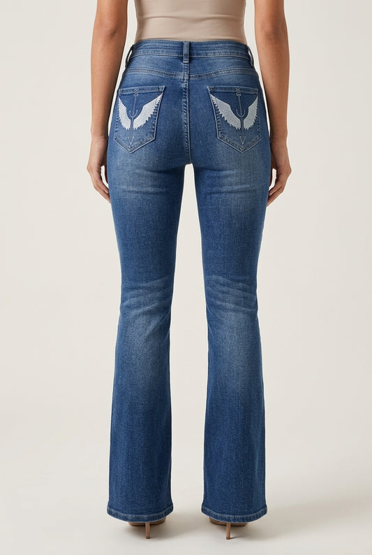 Romis | Y2K Embroidered Flare Jeans