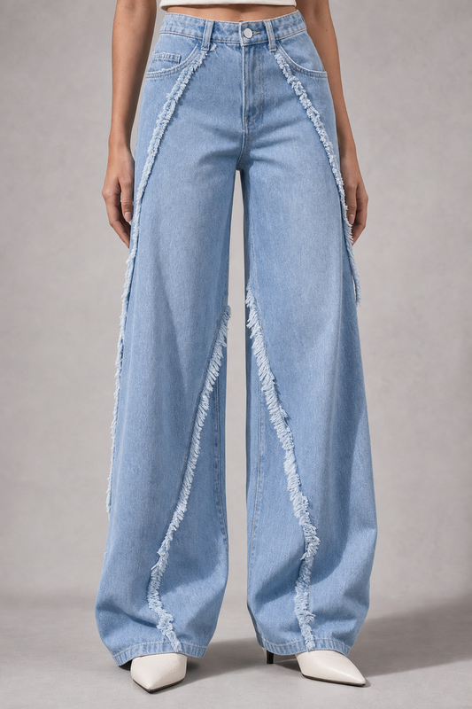 Neline | Frayed Raw Edge Wide Leg Jeans