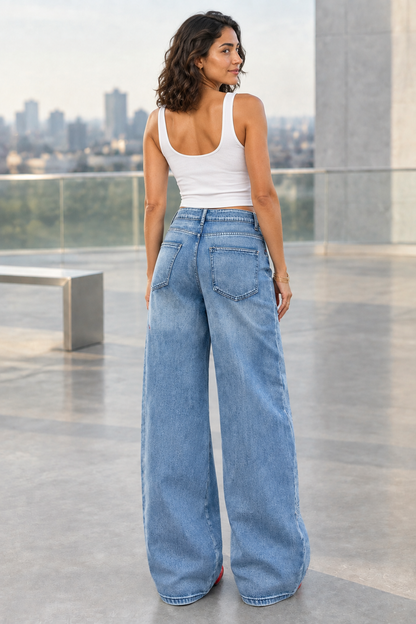 Amia | Embroidered Wide-Leg Jeans