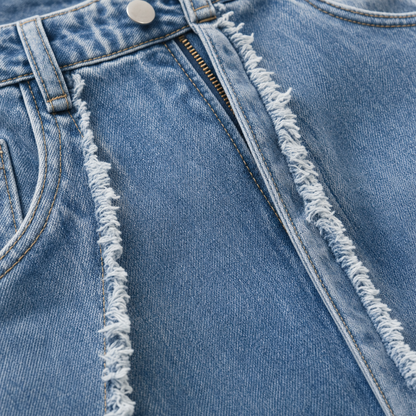 Neline | Frayed Raw Edge Wide Leg Jeans