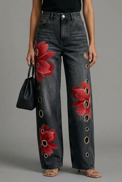 Elya | Floral Wide-Leg Denim Jeans