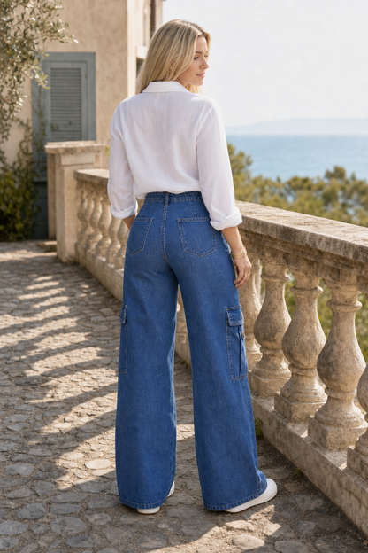 Olina | Loose Cargo Wide-Leg Jeans