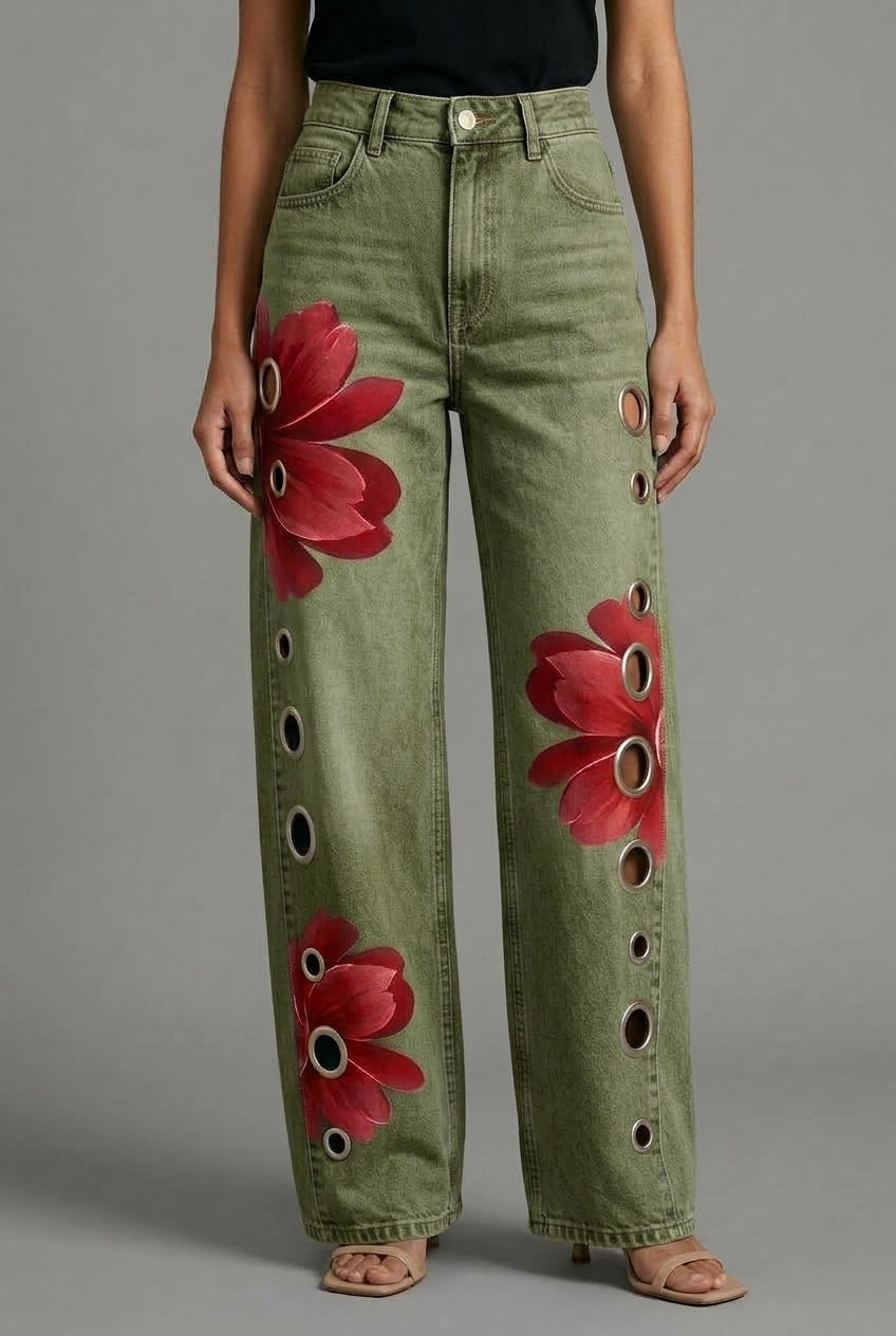 Elya | Floral Wide-Leg Denim Jeans