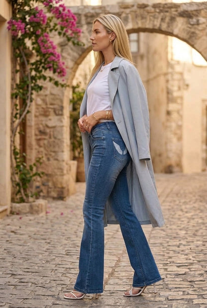 Romis | Y2K Embroidered Flare Jeans